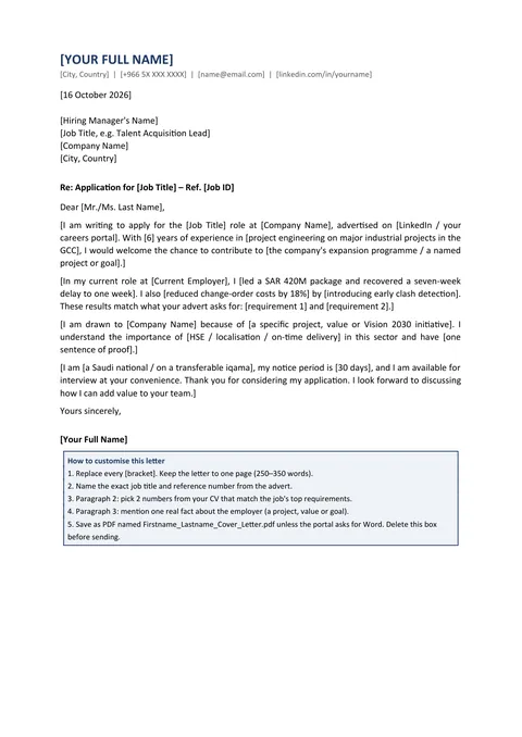 Cover letter: a real page from the cv templates